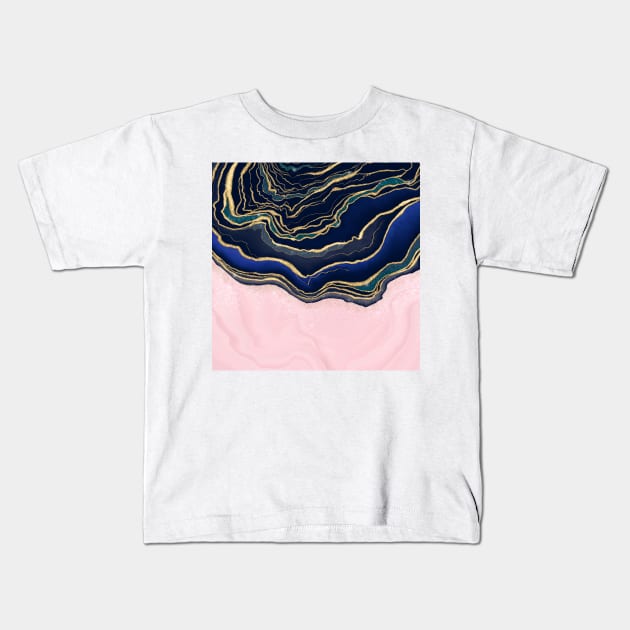 Pink Blue Gold Fluid Liquid Painting Kids T-Shirt by NdesignTrend